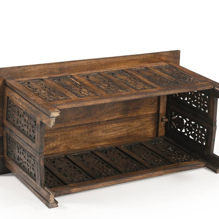 iAnanas - Wholesale Coffee Table - Vintage Solid Mango Wood Coffee Table - Handmade Wooden Coffee Table with Carved Details, Brown Finish, Decorative and Sturdy for Living Room - 92 x 45 x 45 cm5