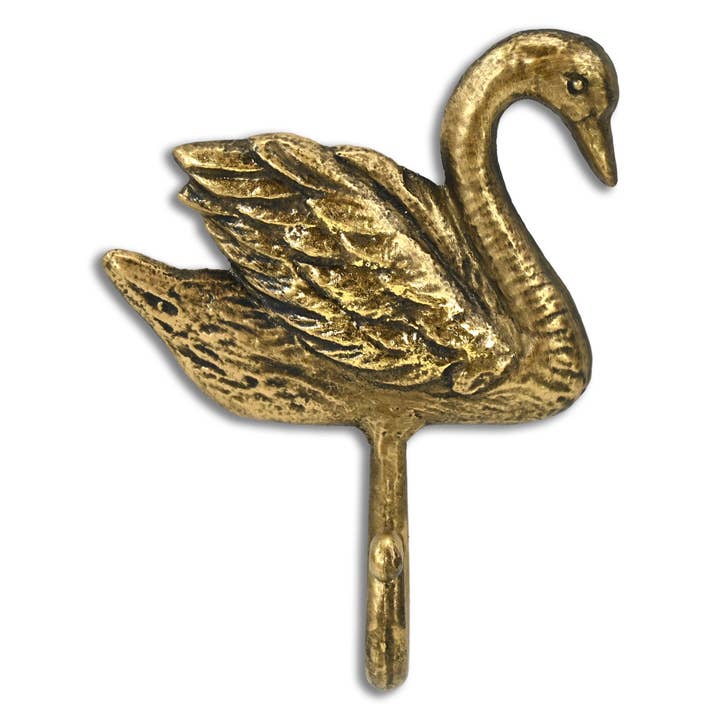 Cybele 5.75" Cast Iron Swan Wall Hook - Gold for wholesale by Cheungs Home Decor