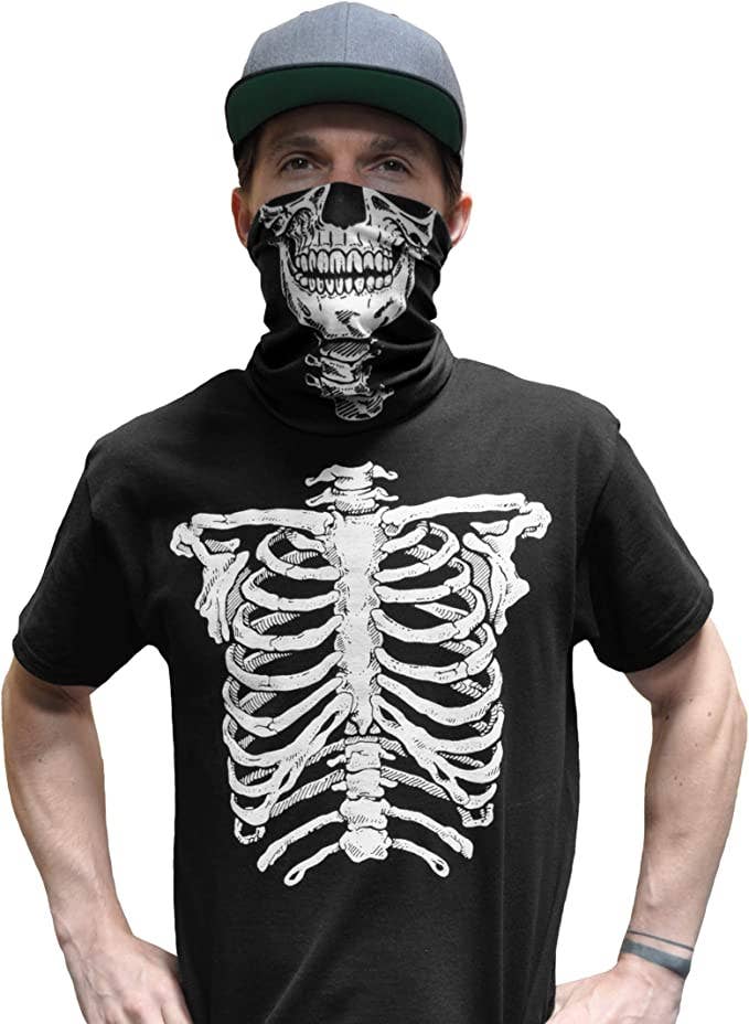 SugarQuoteMeNot LLC – wholesale T-shirts med screentryck – Herr – Glow Skelett T-shirt med matchande halsduk/ansiktsmask (2 stilar)3
