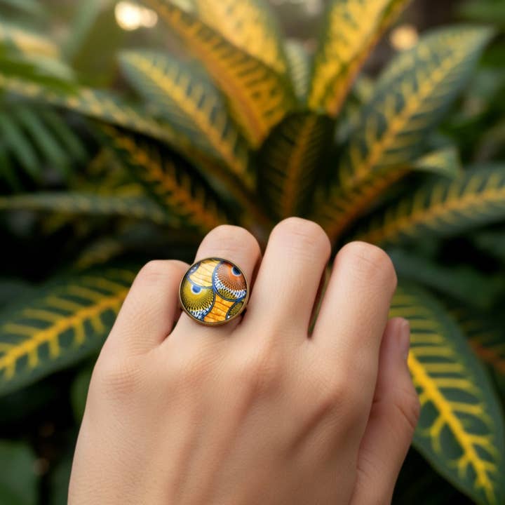 Oranjebruine blauwe wasring met Afrikaans etnisch patroon voor wholesale door SUNKRIS