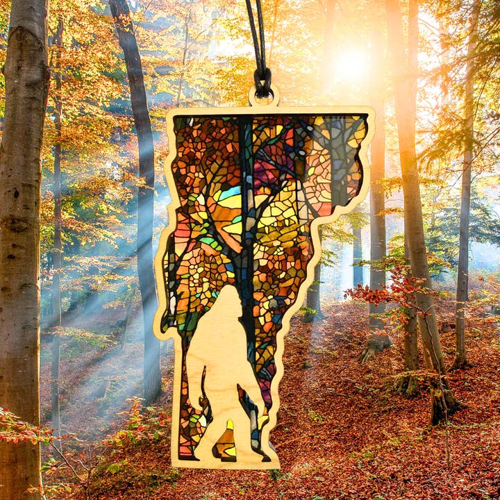 Vermont Bigfoot Suncatcher – 5” Handcrafted Window Decor for wholesale by Maple and Holly