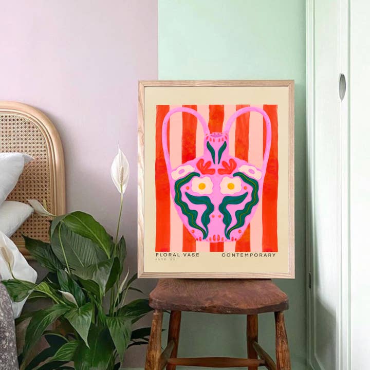 Purple Vase Art Print, Colourful Art Print, Hand Drawn Art, for wholesale by Kate Fox Design