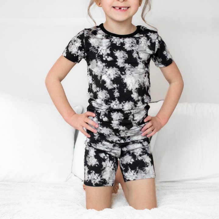 TWO PIECE SHORTIE SET- Black Tie Dye for wholesale by millie + roo LLC