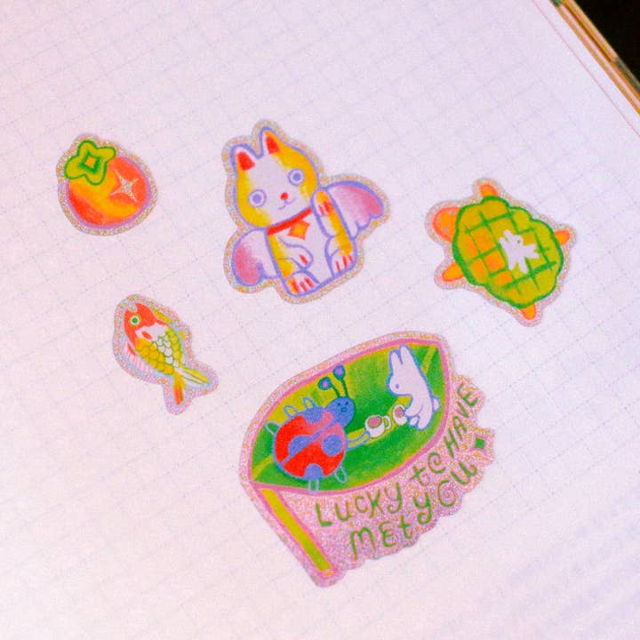 Odd Rabbits - Wholesale Sticker - 'Good Fortune' A6 Glitter Sticker Sheet2