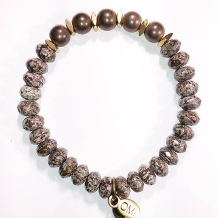Para o Sunset Speckled Chocolate Agate Rondelle W Bronze Hematite e Espaçador de Ouro 8mm por atacado de omibeads