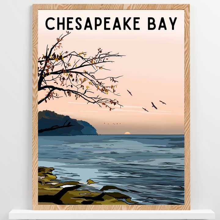 Póster de viaje a la bahía de Chesapeake | Paisaje de la costa este para venta al por mayor de Wild Life Design Co.