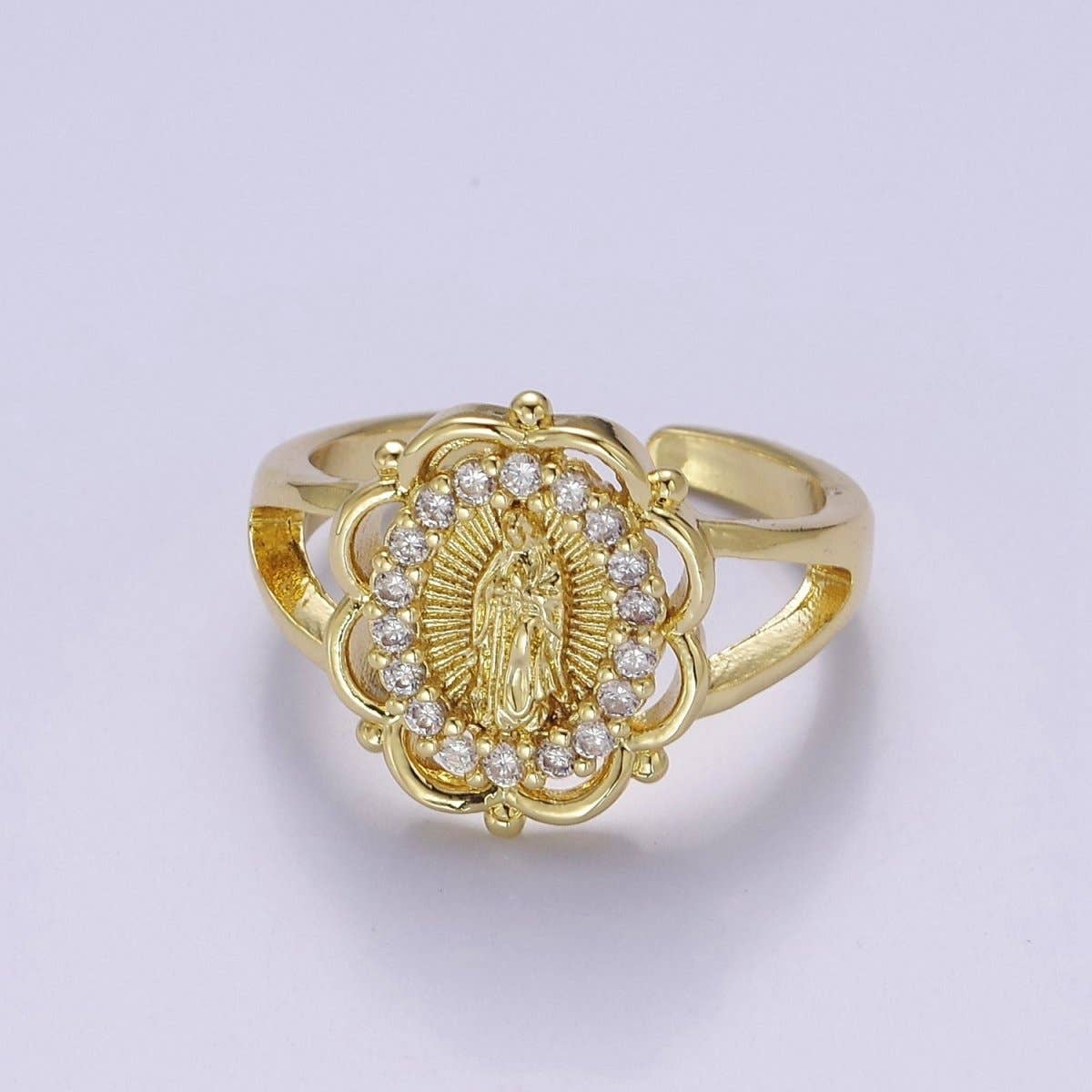 Aim Eternal - Wholesale Multi-Stone Ring - Our Lady of Guadalupe Gold Rings Virgin Mary Religious Ring O-2163