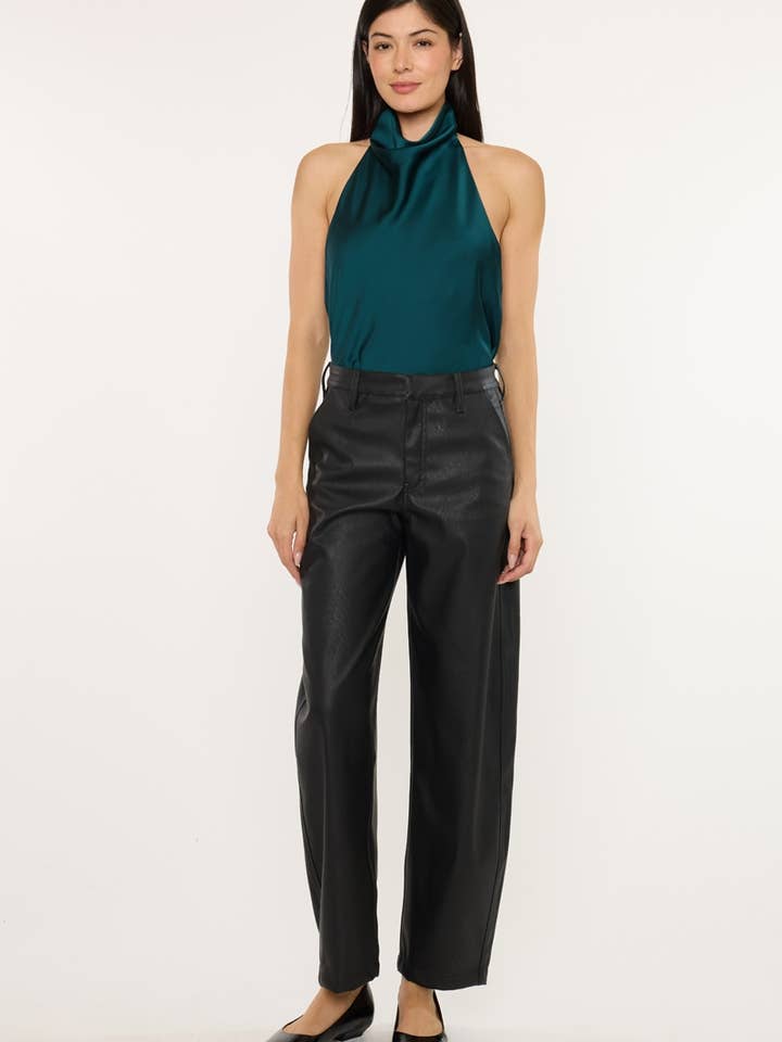 HOGE TAILLE KUNSTLEEREN BARREL BROEK-KC2198BK voor wholesale door Kan Can USA