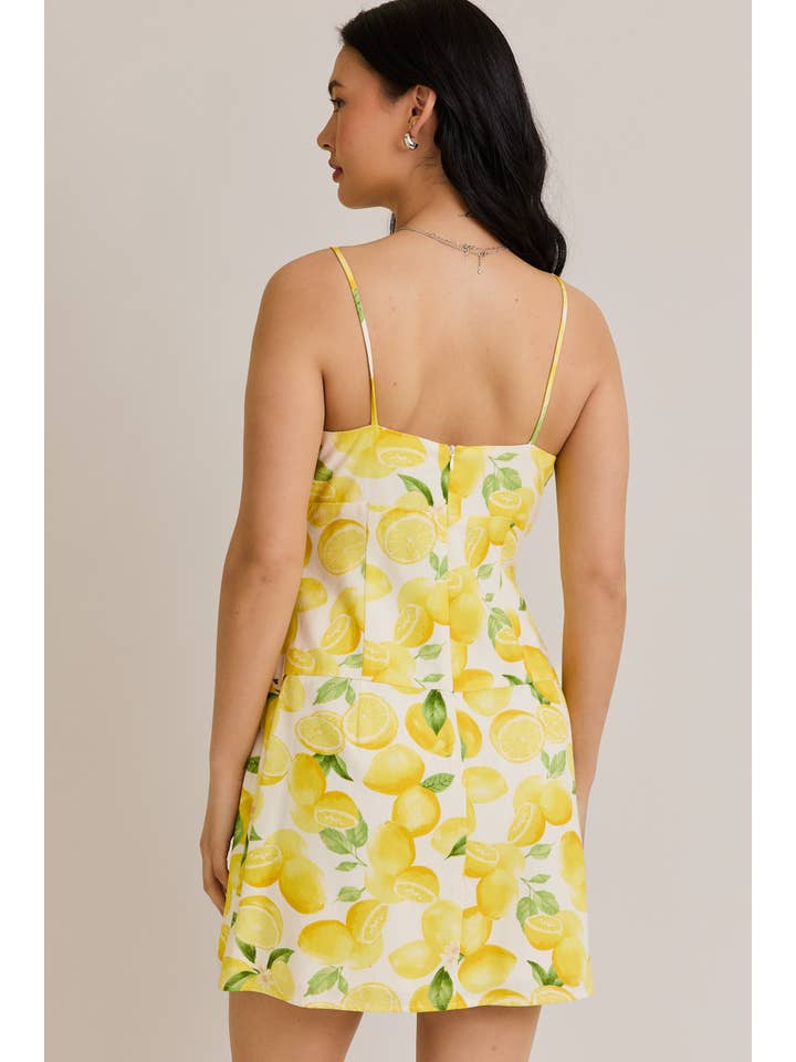 CREAM YELLOW SHIRRED NECK LOW WAIST DRESS for wholesale on Faire