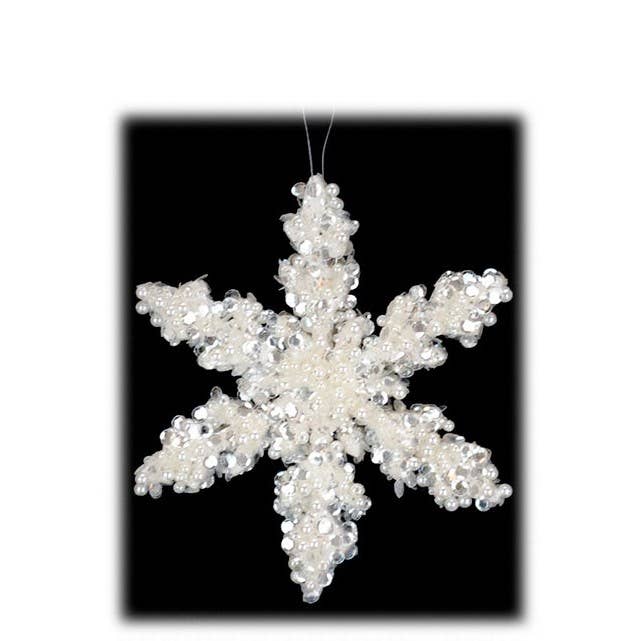 Sequin Pearlized Snowflake Ornament - 6" Small or 8" Medium for wholesale by Will's Company