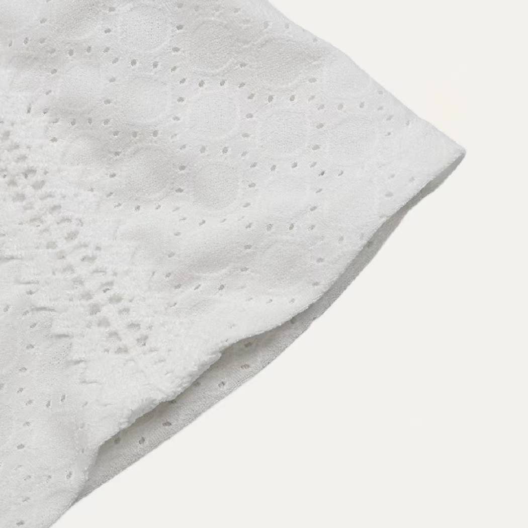 The Moment Collection - Wholesale Blouse - Women's - On-Trend Sheer V Neck Pierced Pointelle Short Sleeve Top7