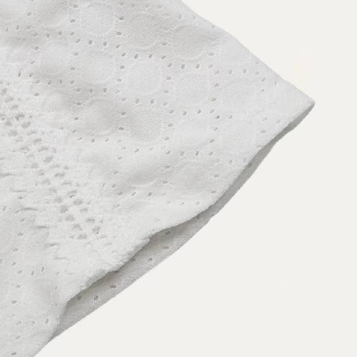 The Moment Collection - Wholesale Blouse - Women's - On-Trend Sheer V Neck Pierced Pointelle Short Sleeve Top7