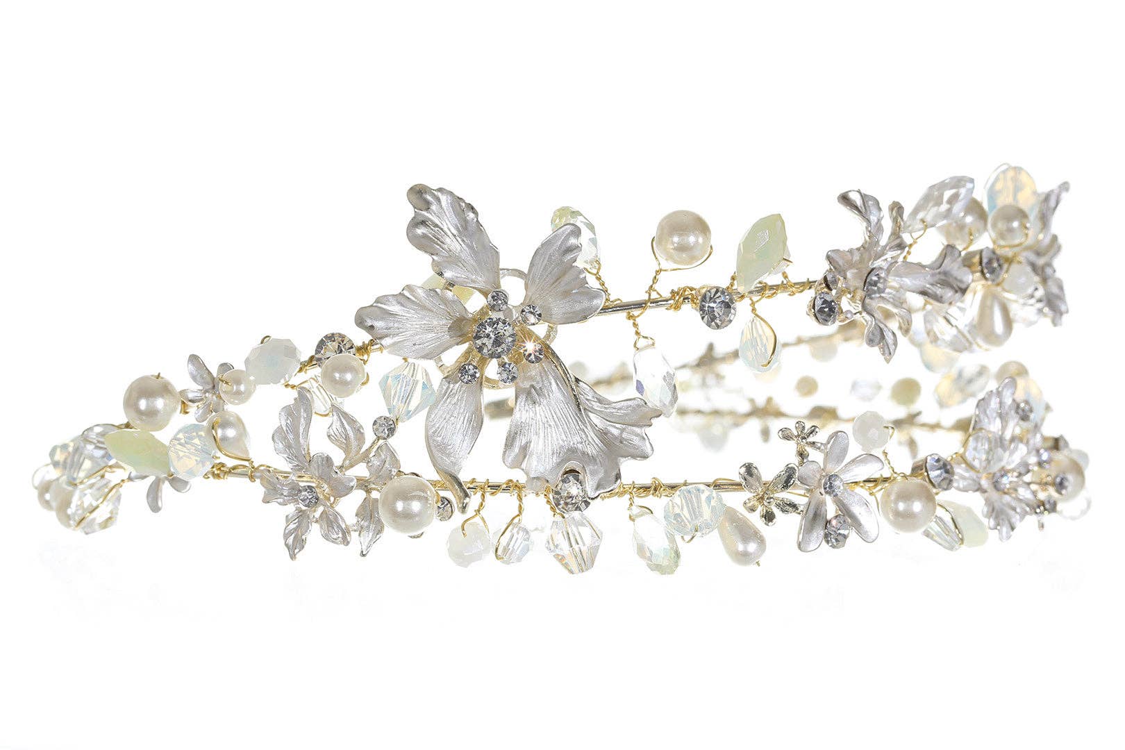 GOLD Handmade Crystal Pearl Rhinestone Floral Bridal Wedding Tiara Headband CR263 for wholesale on Faire1