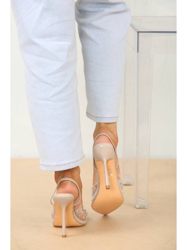 Nude Diamante Detailed Perspex Slingback Heel for wholesale on Faire6