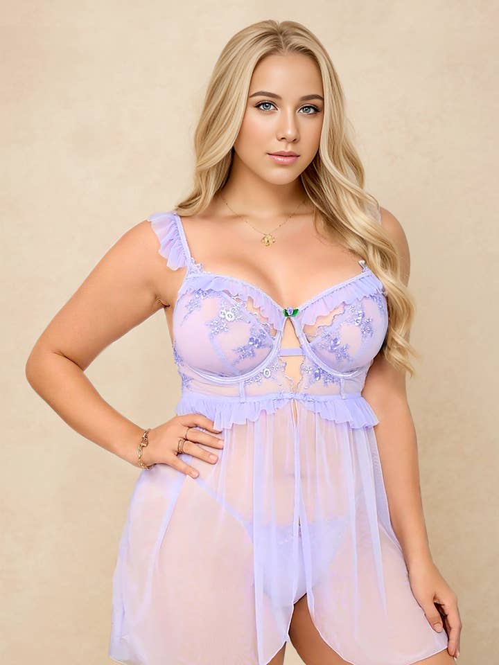 Lilac Babydoll lingerie for wholesale by Moxy Intimates