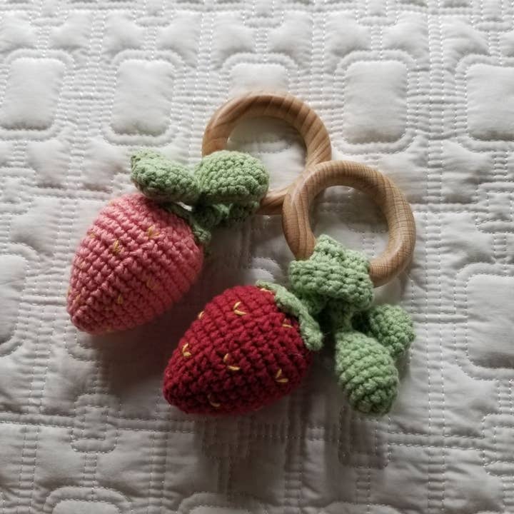 Strawberry Hand Crochet Orange Cotton Rattle - Fruit and other Purchase Wholesale mushie. Free Returns & Net 60 Terms on Faire trending on Faire.