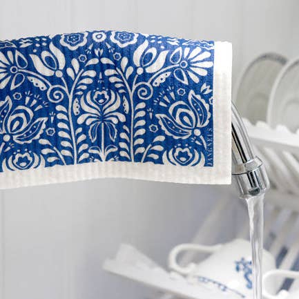Swedish Dishcloth - Scandi Bloom - Blue for wholesale on Faire1
