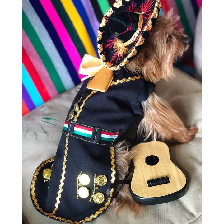 Gueyita Mexicana - Wholesale Pet Costume - Dog - Mariachi Dog Costume/Outfit - With Skirt and Black Sombrero