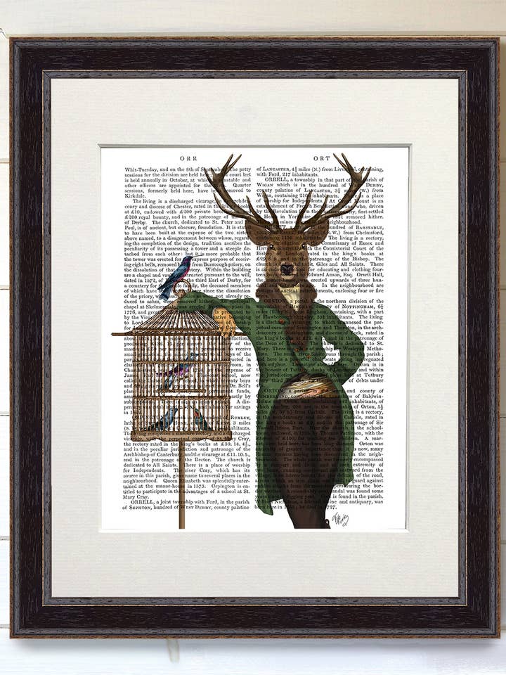 Deer and Bamboo Cage Full Fall decor Book Art Print Wall Art for wholesale by FabFunky Ltd