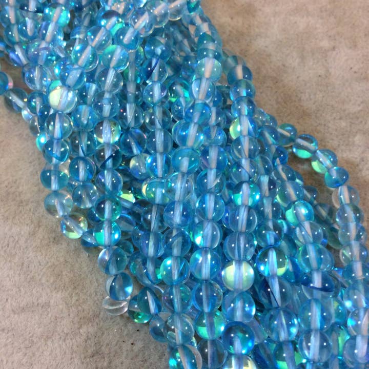 Only Beads - Wholesale Beads - Aqua Moonstone Glass Beads–6mm Smooth Round Strand (67 pcs)