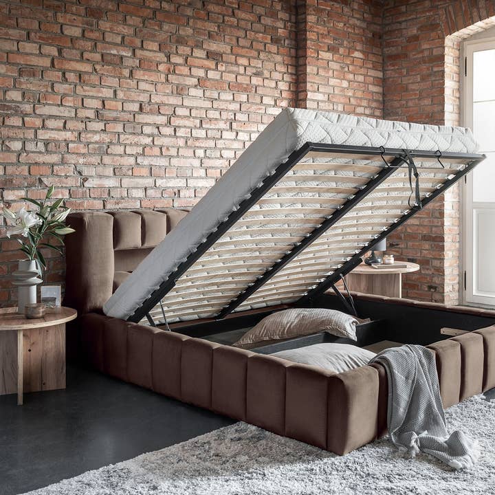 Lamica Upholstered LED Storage Platform Bed - Beige for wholesale by ReForm Creative Home