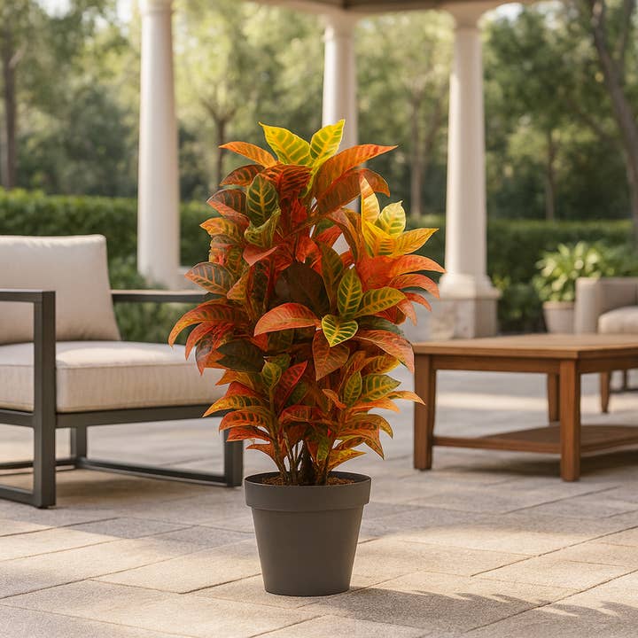 Artificial Croton Plant Indoor Decorative Tree, 3 ft Multicolor Tall Plant for Living Room, Office, Indoor Space for wholesale by Sona Casa