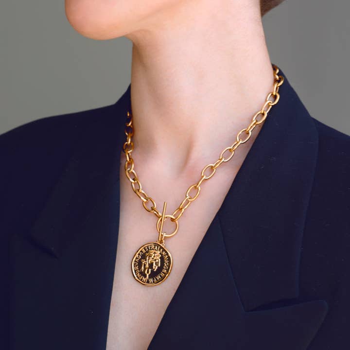 gold Steel Choker Coin Pendant for wholesale on Faire1
