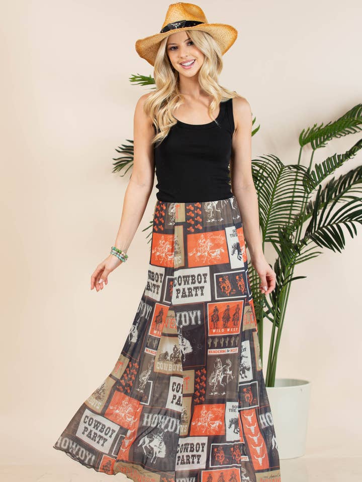 Rost/Svart AS1300-AGATHA WESTERN RODEO FODRAD LÅNG MESH-KJOL för wholesale på Faire