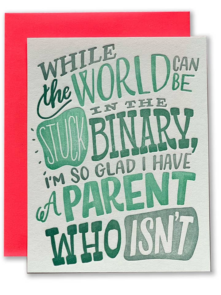 Stuck in the Binary Parenting Card for wholesale by Ladyfingers Letterpress