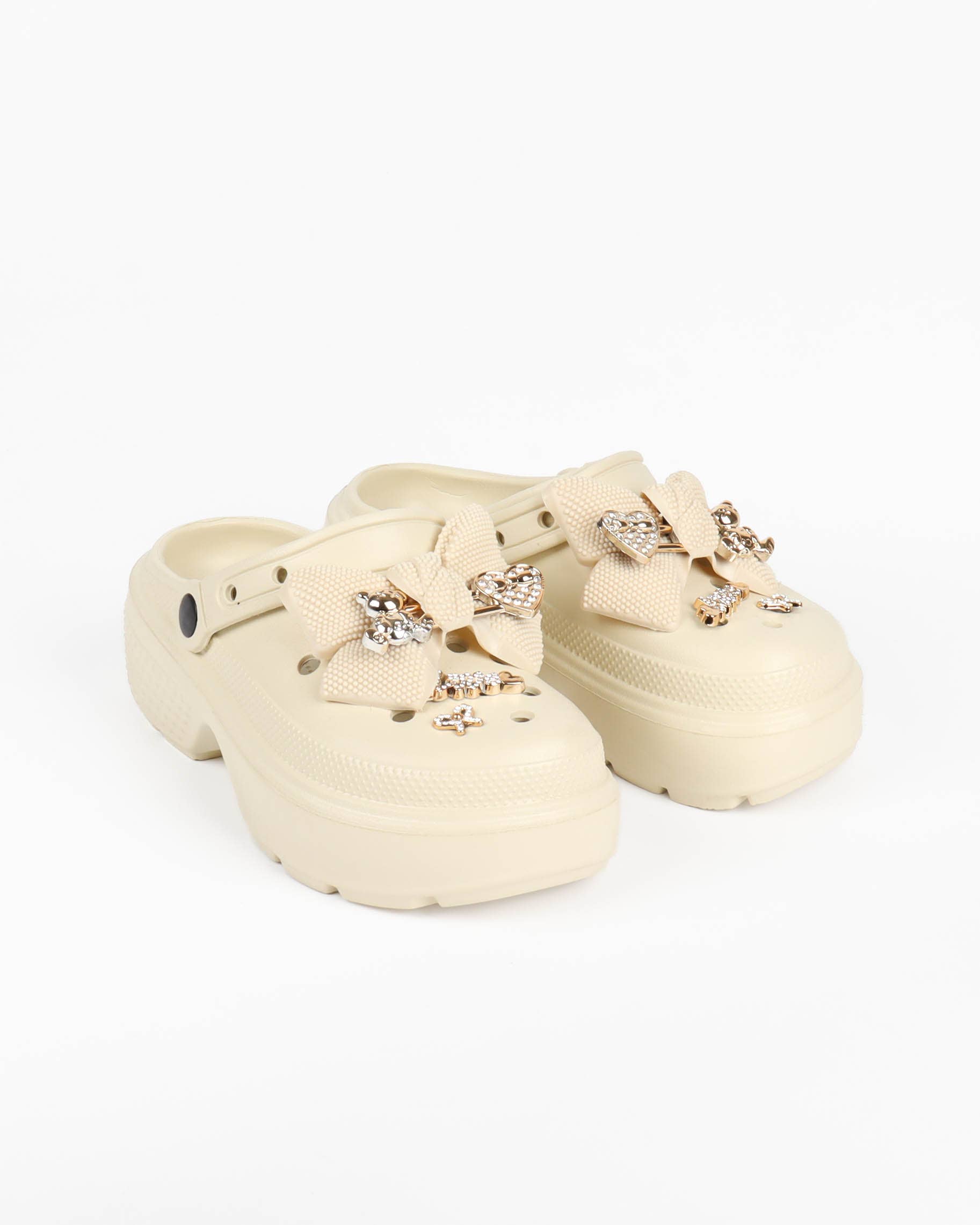 Black Women's Platform Clogs – Chunky Style with Bow and Rhinestones for wholesale on Faire9