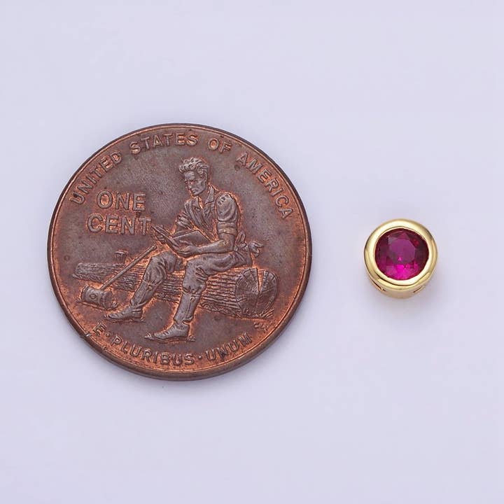 Aim Eternal - Wholesale Individual Charm/Pendant - Green, Pink, Blue, Clear, Fuchsia 5.3mm Round CZ Bezel Gold Spacer Bead | B-827~B-8316