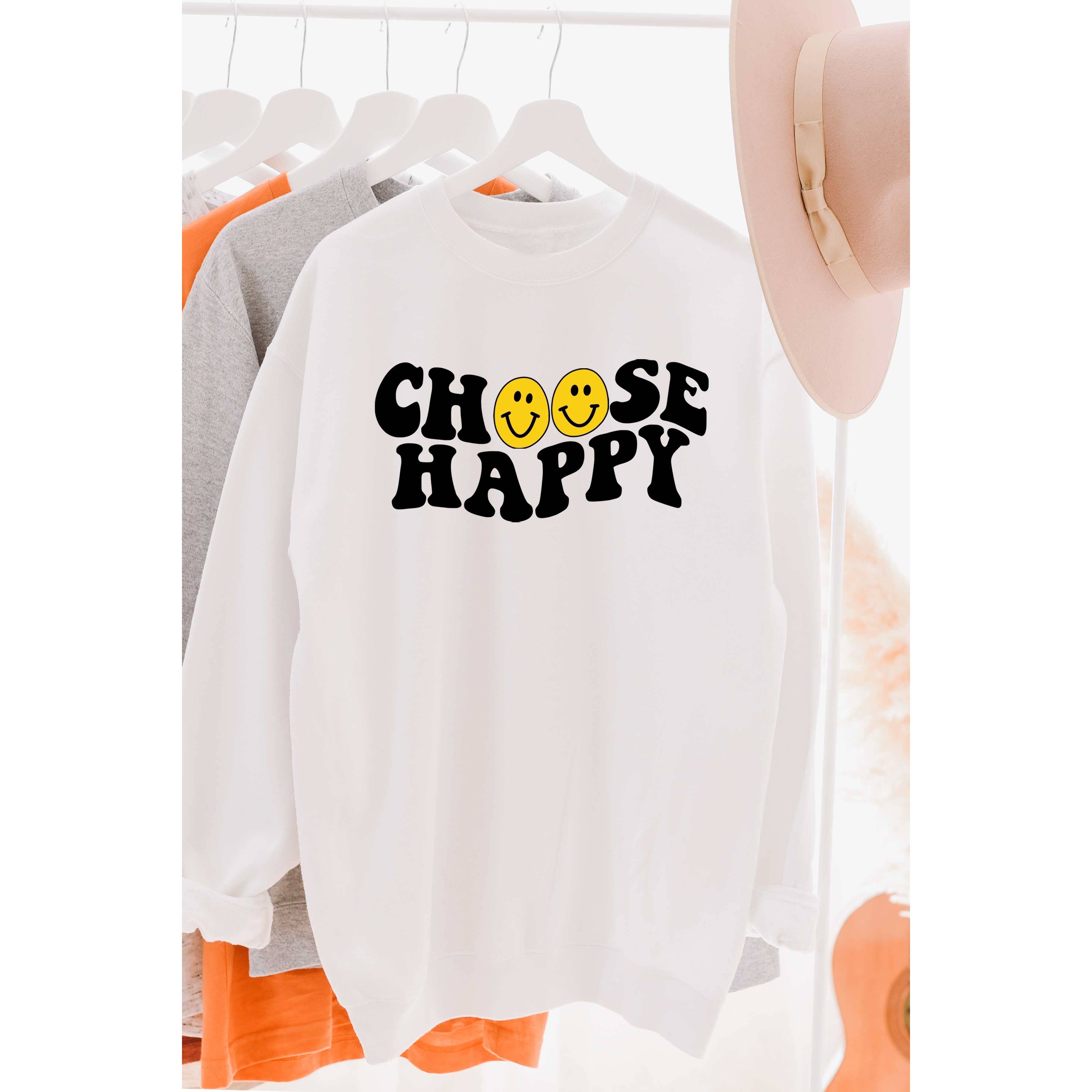 BLUME & CO. - Wholesale Graphic Sweatshirt - Women's - CHOOSE HAPPY HAPPY FACES Graphic Sweatshirt1