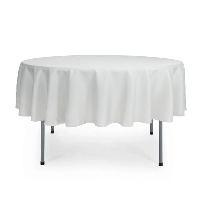 70 Inch Round Polyester Tablecloth White for wholesale by YOUR CHAIR COVERS