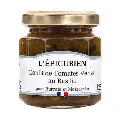 L'epicurien Green Tomato Confit w/Basil 4.4oz for wholesale by The French Farm