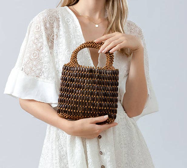 Dipped Shop - Wholesale Beach Bag - Wooden Bead Woven Handbags DPFB06061