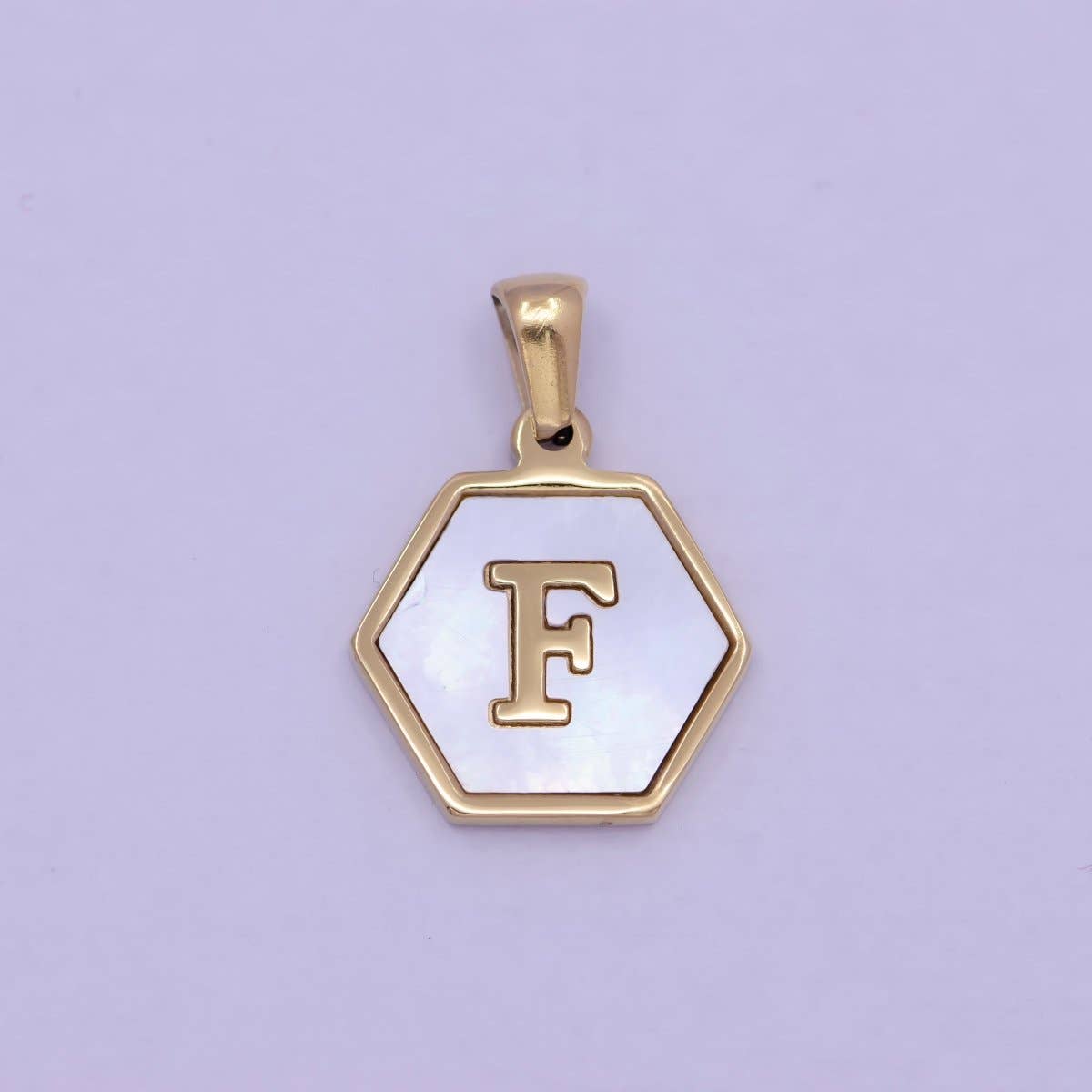 Aim Eternal - Wholesale Individual Charm/Pendant - Gold Initial Letter Necklace Pendant Hexagon Alphabet Charm Mother of pearl Letter Minimalist Jewelry Shell Hexagon Pendant for Necklace Bracelet A-875-A-8875