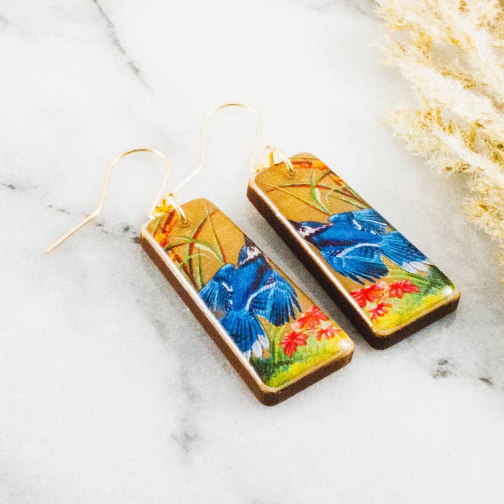 Boucles d'oreilles rectangulaires effilées vintage Bluebird pour la vente par No Man's Land