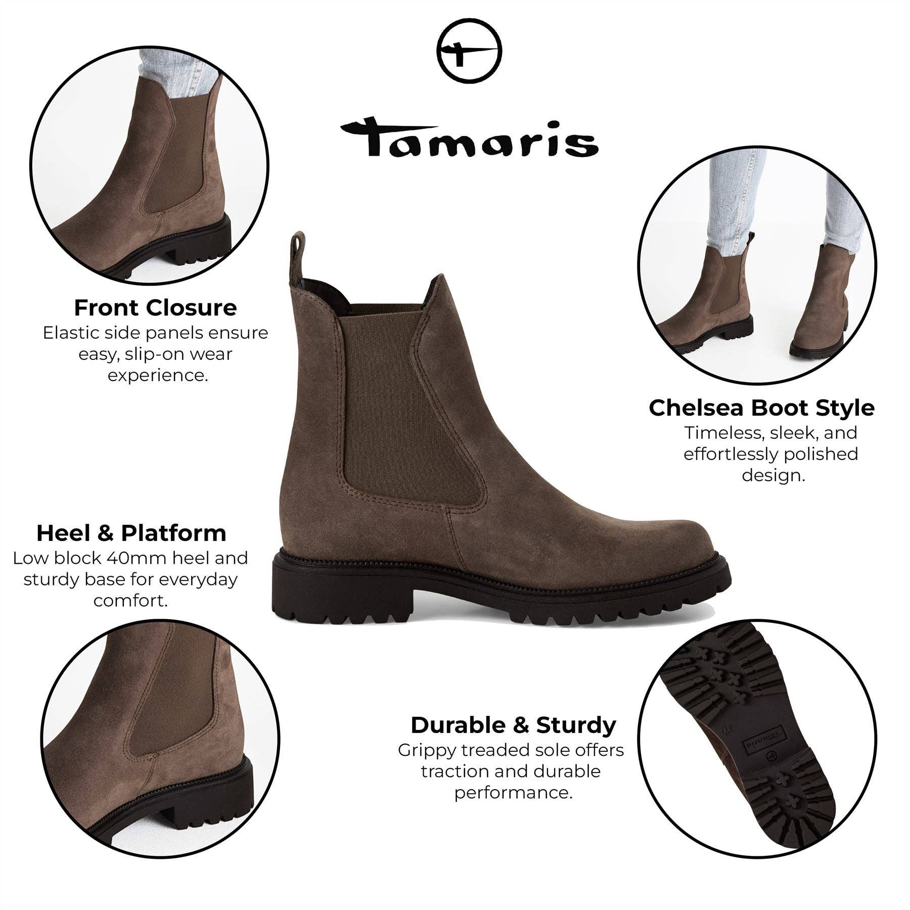 Tamaris Womens Taupe Brown Leather Classic High Chelsea Ankle Boots for wholesale on Faire1