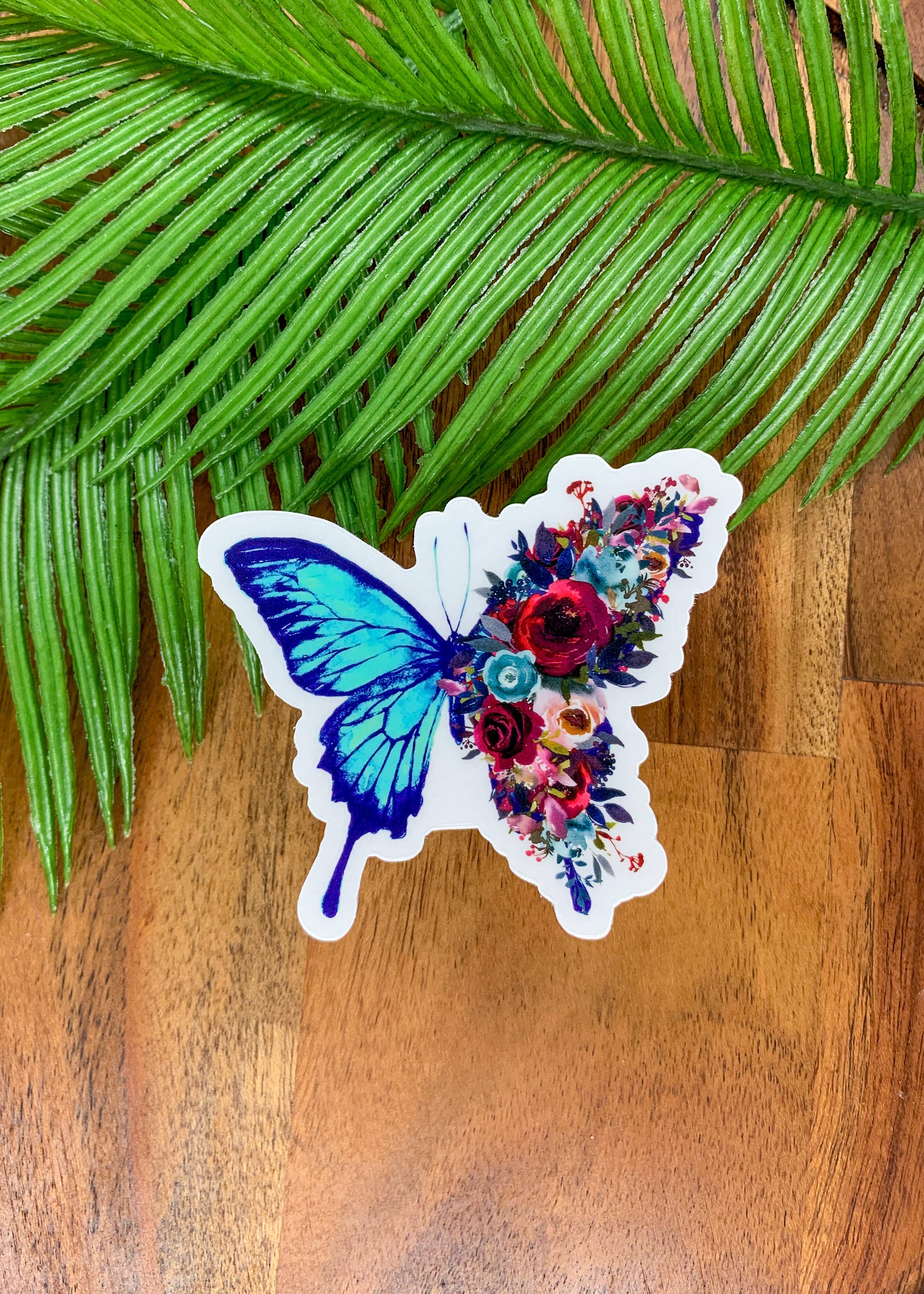 Savannah and James Co - Wholesale Sticker - Bright Blue Floral Butterfly, Clear, Sticker, 3x3 inch1