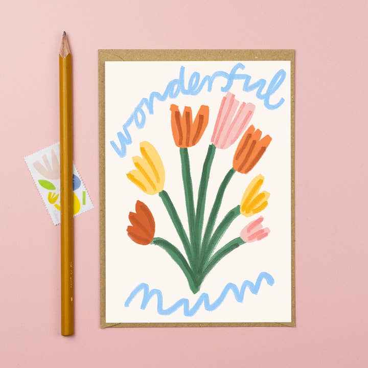 Wonderful mum Mother's day card Mum birthday floral card for wholesale by Letterbox Lane