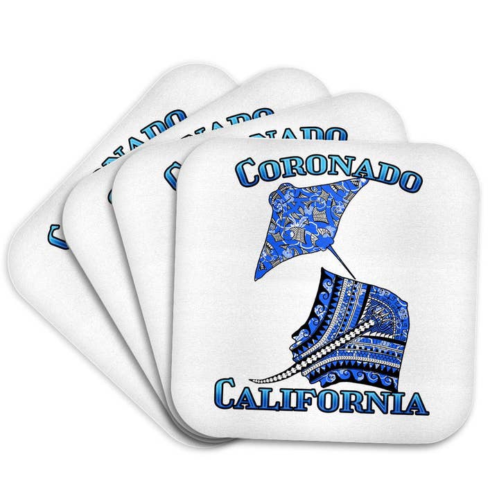 3dRose - Venta al por mayor Posavasos - 3dRose, Manta raya tribal azul para cualquier vacación en Coronado, California, Posavasos7