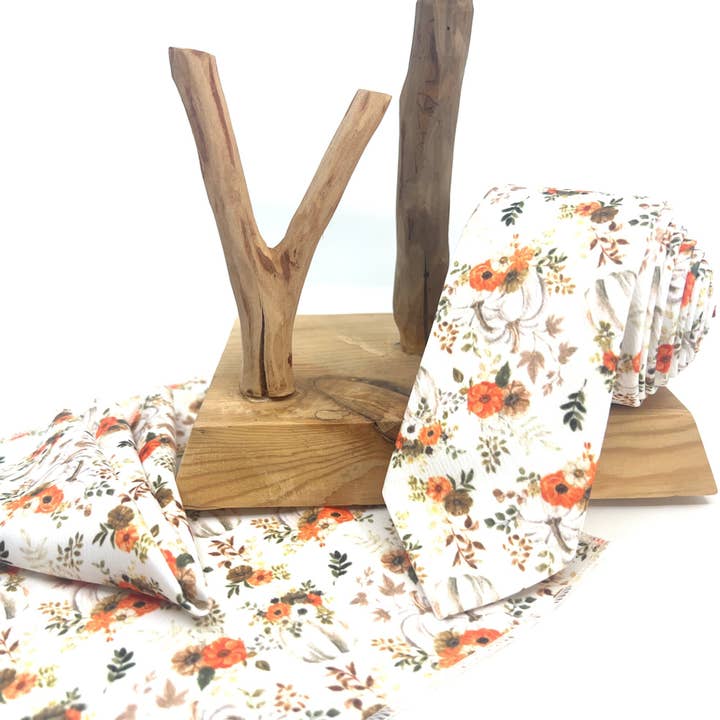 JFMaccessories - Wholesale Necktie - Men's - Burnt Orange Floral Neckties, Wedding Floral Tie, Groomsmen Neckties, Groom Gift Tie, Groom necktie, Copper Rust Floral tie, Wedding tie