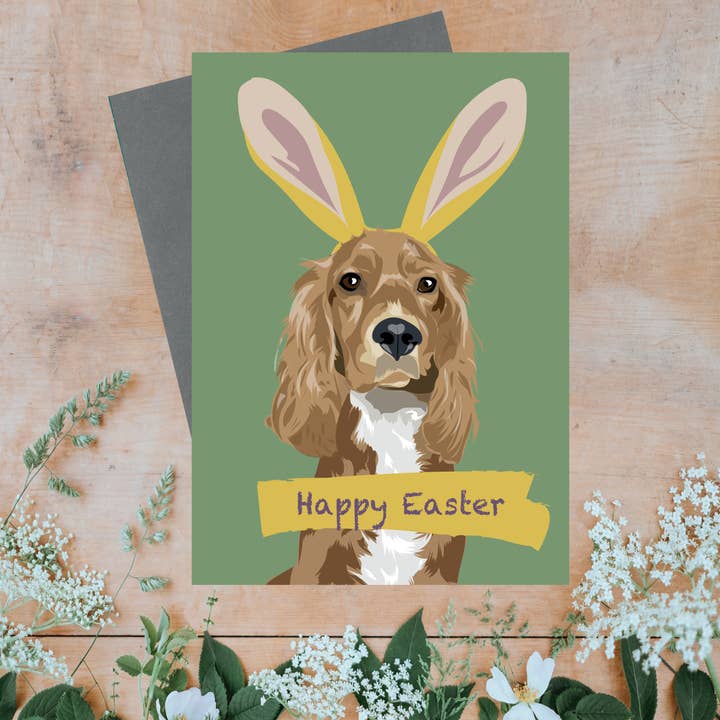 Happy Easter Dog Greeting Card for wholesale by Lorna Syson