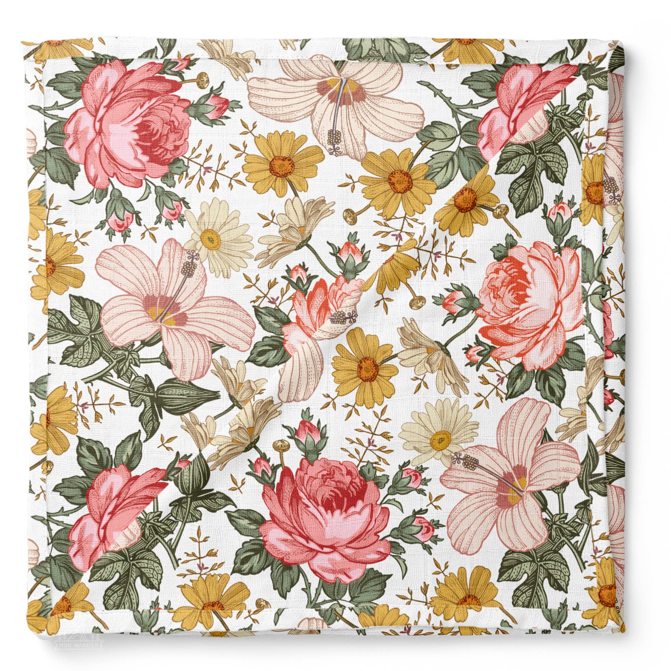 Mini Wander, LLC - Venta al por mayor Mantita - Bebé - Mantel de muselina blanca con estampado floral para jardín9