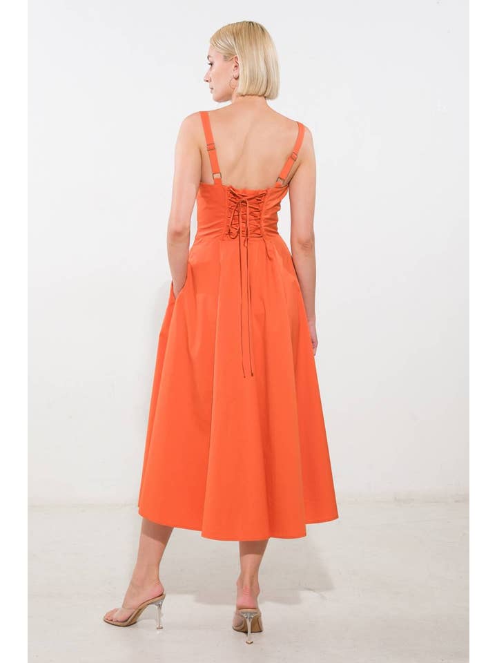FLYING TOMATO - Wholesale Dress - Women's - A solid woven midi dress - FD1169