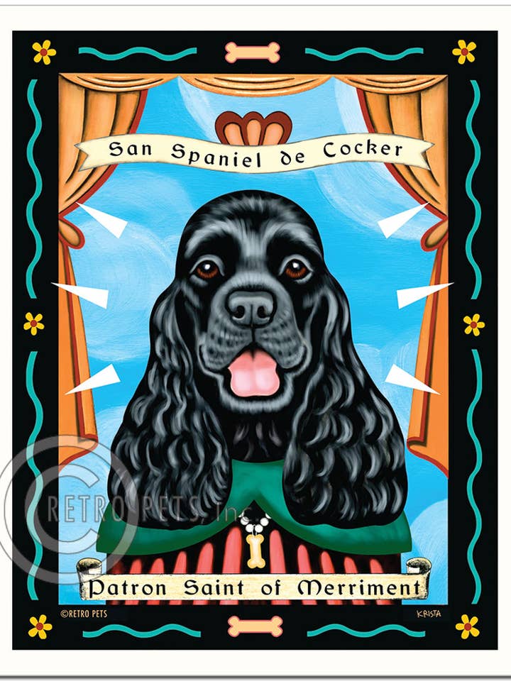 P-183 8x10 Kunstdruck, „Cocker Spaniel Saint - Black“ für den Großhandel von Retro Pets