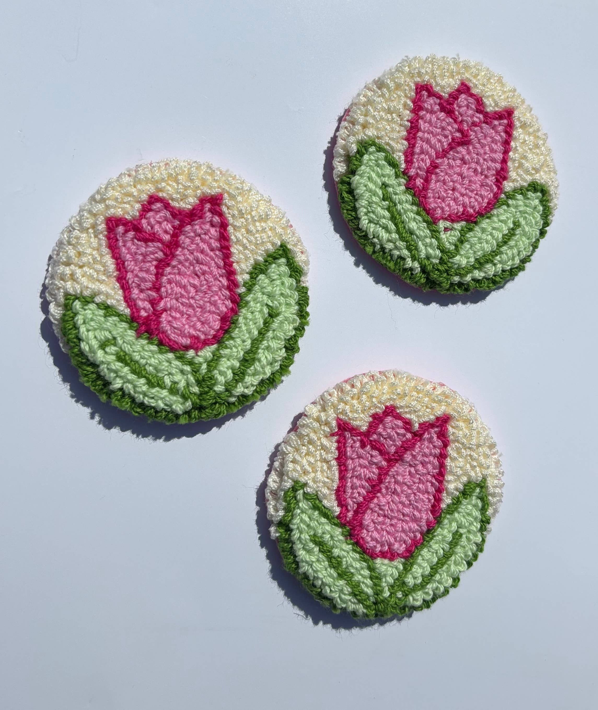 Honey Punches - Wholesale Car Coaster - Women's - Handmade punch needle pink tulip car coaster, accessories 2