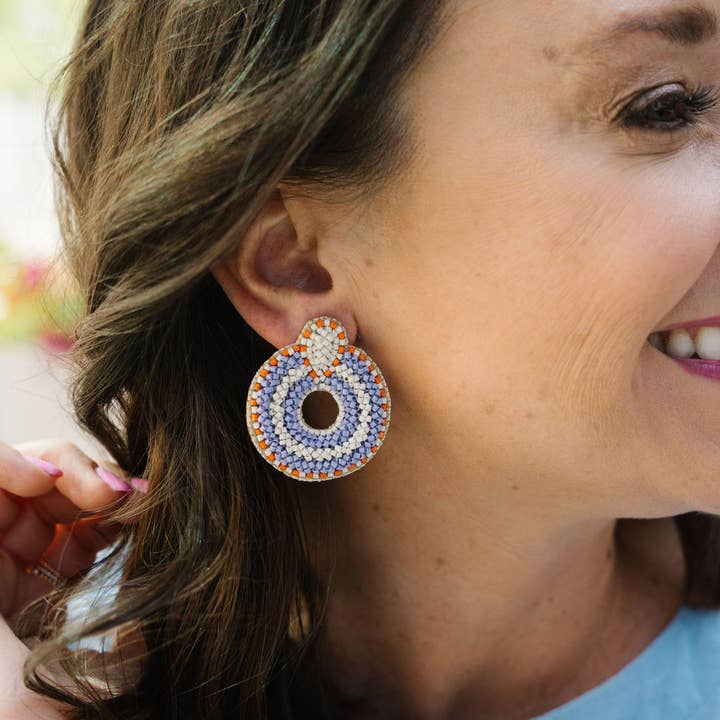 Asher Beaded Door Knocker Statement Studs- Lavender & Orange for wholesale by Moxie Mae