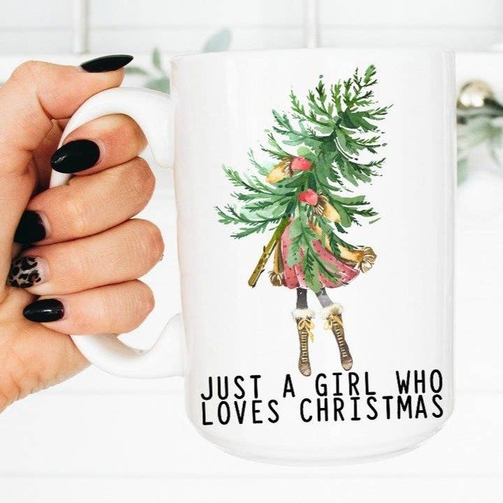 Just a Girl who Loves Christmas 15 oz Mug for wholesale by Love You a Latte Shop