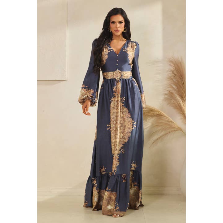 Dybudskærings maxi kjole med lange ærmer for engroshandel hos The Sang